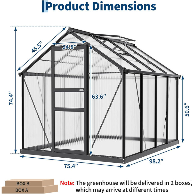 Serre avec fenêtre de toit ventilée 8X6Ft, L 6 pi x P 8 pi