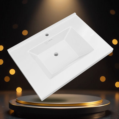 30 In. W X 22 In. D Solid Surface White Rectangular Single Sink Vanity Top With Backsplash & Basin 1 Hole Countertop