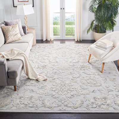 Tapis bleu / ivoire en laine touffeté à la main Zarina