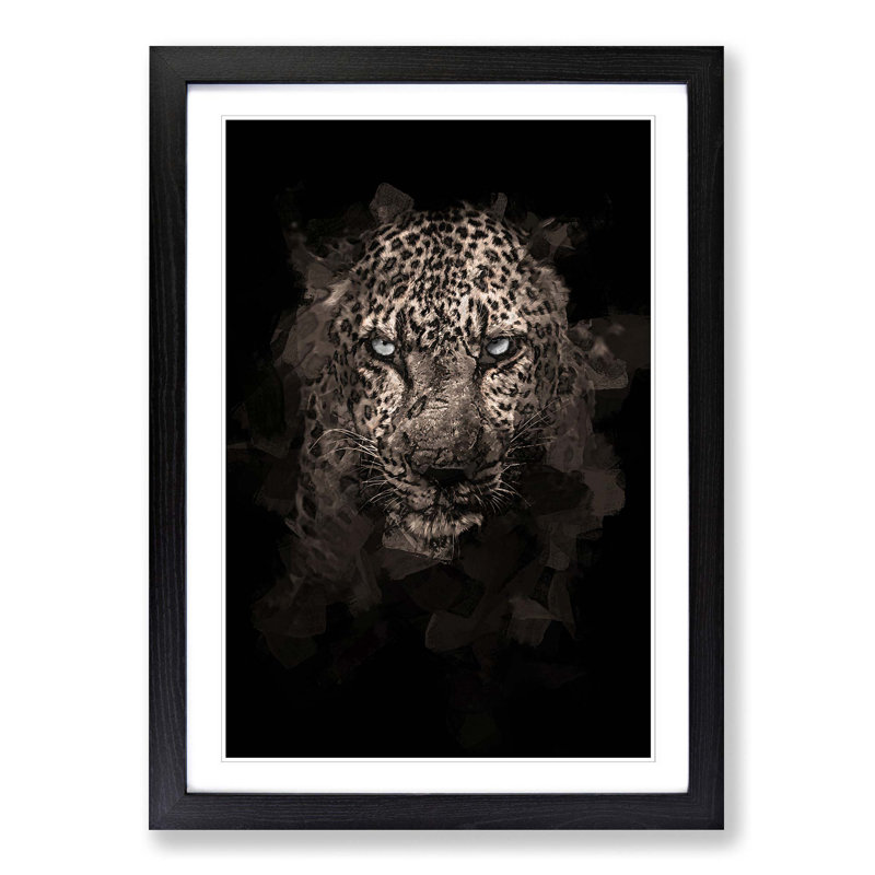 Leopard in the Dark in Abstract - Picture Frame Graphic Art Print on MDF, Black Framed, 65cm H x 48cm W x 2cm D