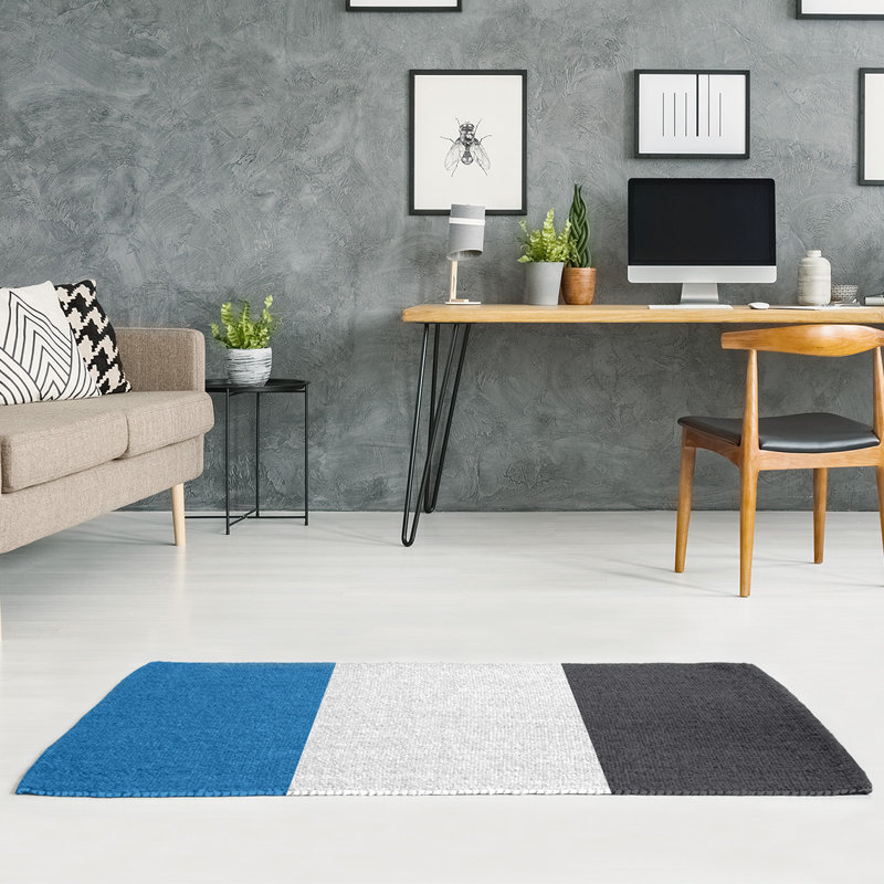 Tapis à rayures bleu/ardoise, Rectangle 7 pi x 5 pi