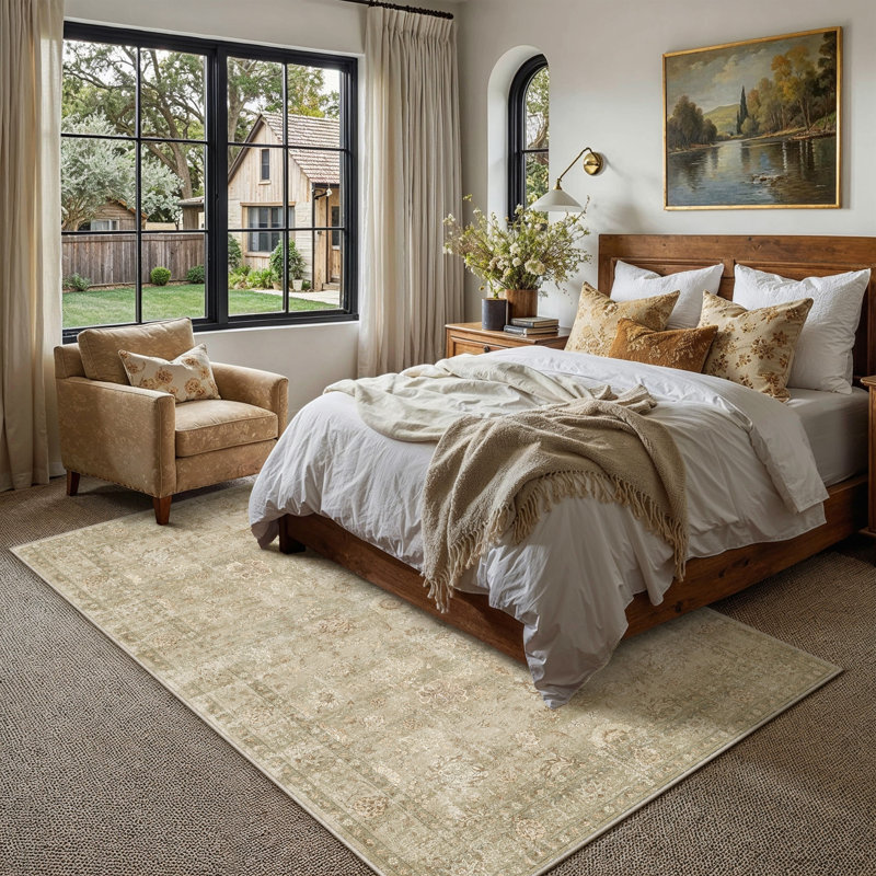 Tapis oriental beige Patty avec envers antidérapant, Beige, 0.35", Rectangle 9 pi x 12 pi