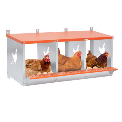 Orange 3 - Bay Wall Mounted Metal Nest Box For And Ducks, Heavy Duty Galvanized Steel, Hen Shaped Ventilation Holes, Quick Egg Collection, Natural Coconut Fiber Nesting Pad Steel Construction, Three