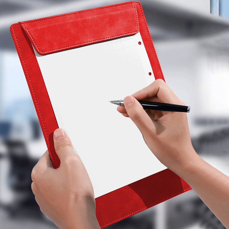 Bloc-notes magnétique en similicuir avec pince à écrire, Red