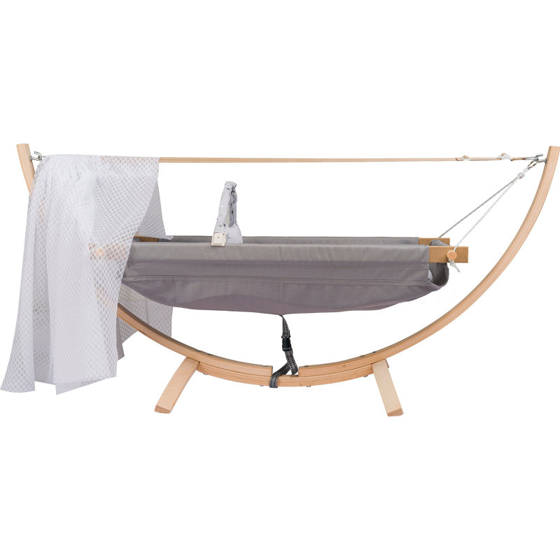 Hamac pour bébé Premium, structure 100% bois, tissu en coton gris, 38,6 po x 22,0 po x 21,3 po | Supporte jusqu'à 44 lb | Sécuritaire et confortable pour les nourrissons de 24 mois et plus | Idéal pour les siestes douillettes et la détente, design élégant pour les chambres de bébé modernes