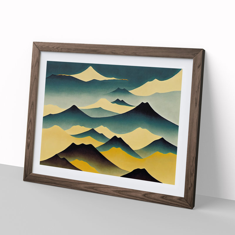 Abstract Japanese Mountains Vol.5 - Single Picture Frame Print, 46cm H x 64cm W x 2cm D, Walnut