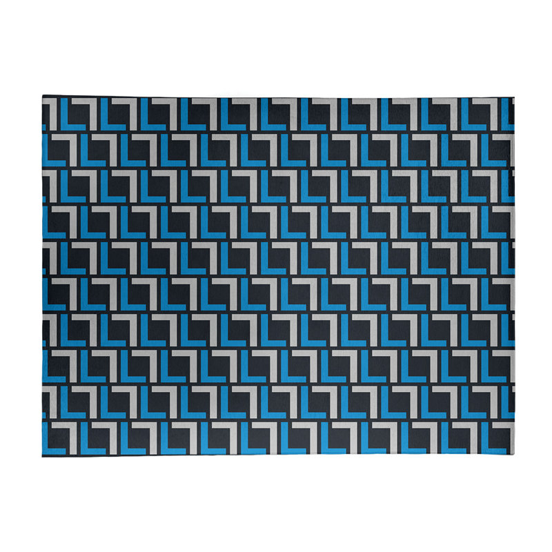 Tapis géométrique gris clair / noir / bleu, Rectangle 8 pi x 10 pi