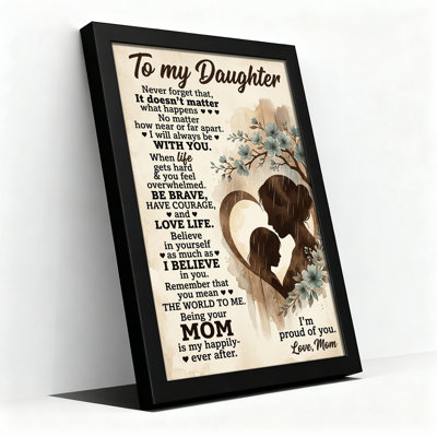 Mother And Daughter Silhouette With Blue Floral Branches Canvas Wall Art