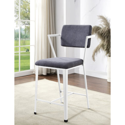 2 chaises à hauteur de comptoir - rembourrées en gris et blanc, structure en métal robuste, dossier ergonomique pour une assise confortable dans la chaise de salle à manger (2) et blanc, structure en fer robuste, coussin moelleux, zone d'utilisation à long terme