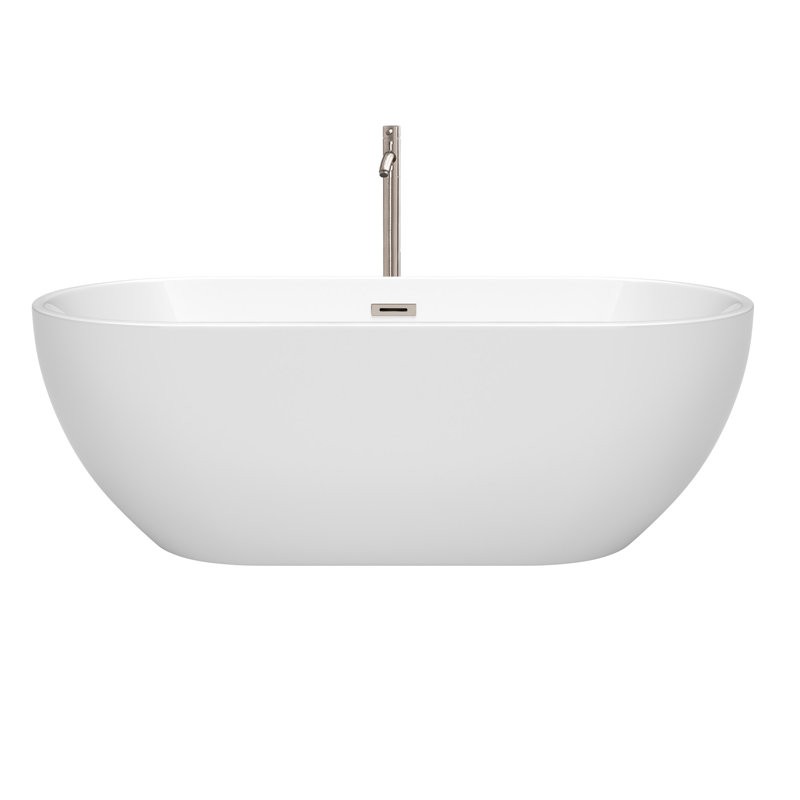 Brooklyn 67'' x 30'' Soaking Acrylic Bathtub with Faucet, White with Polished Chrome Trim, Matte Black Faucet