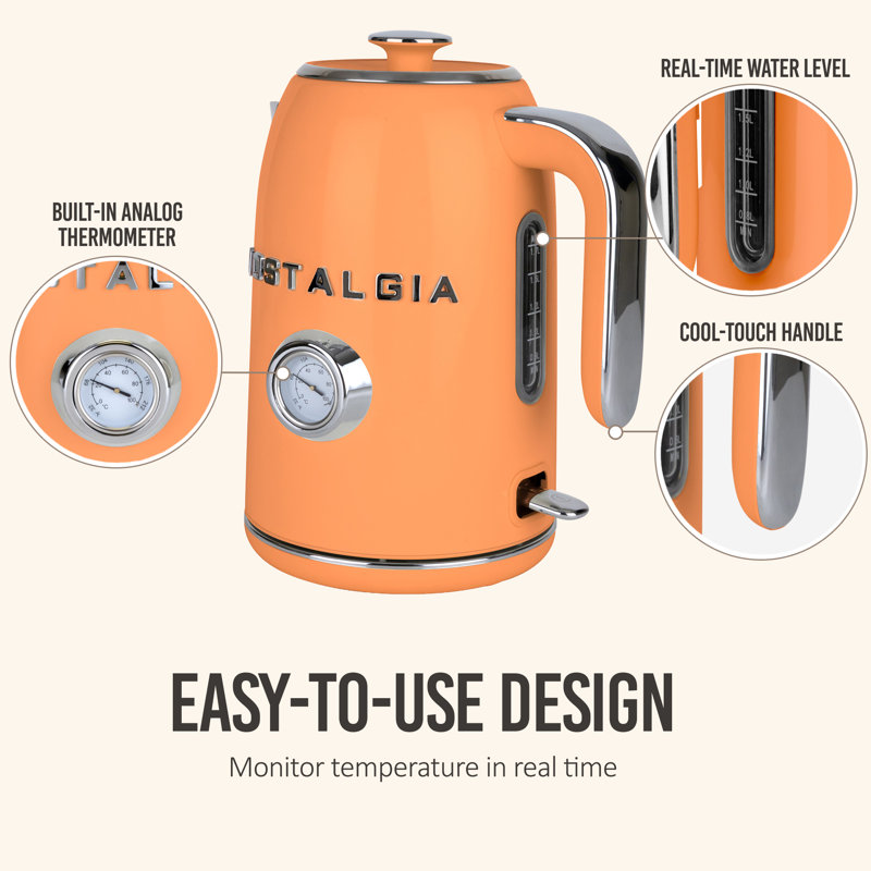 Classic Retro Water Kettle, 1.7 L, Orange, Orange