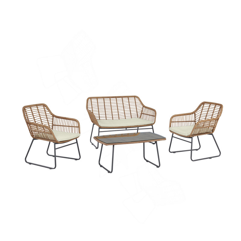 4-Piece Conversation Set In Tan And Cream, Tan