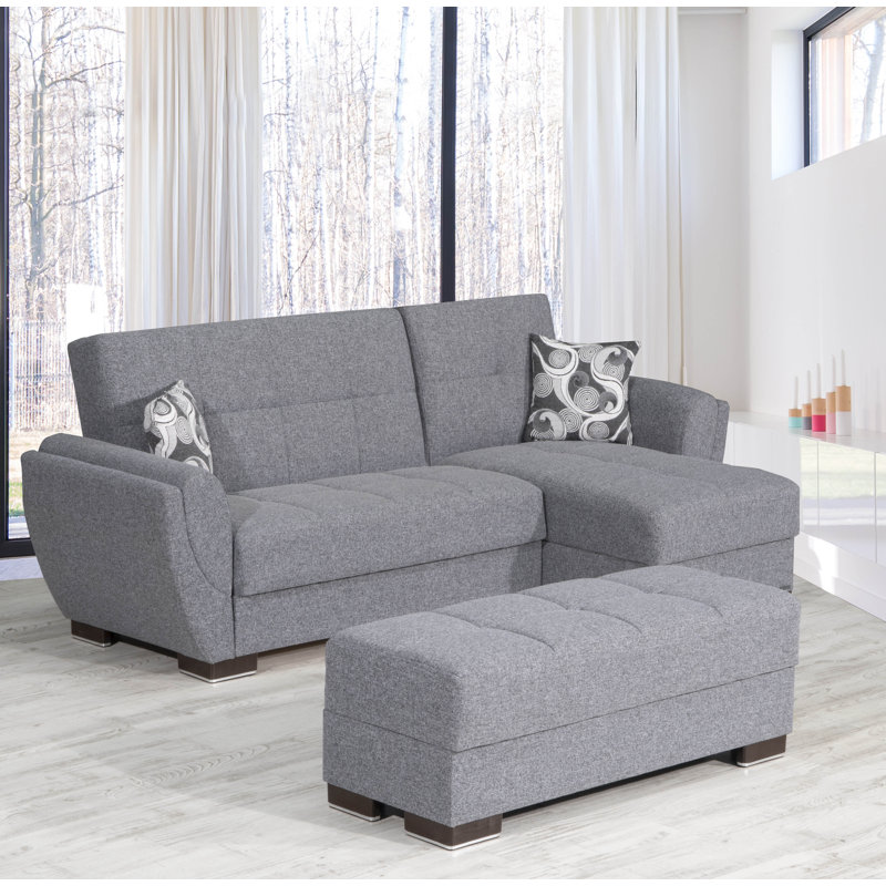 Repose-pieds rembourré en tissu avec rangement Clemmer, Polyester gris
