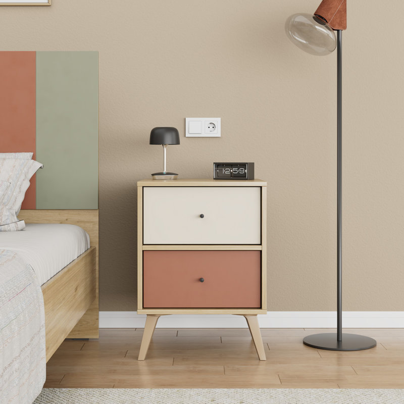 Table de chevet moderne avec 2 tiroirs | 100% panneau de particules enduit de mélamine, épaisseur: 0,6 pouce | Solution de rangement élégante et fonctionnelle pour la chambre à coucher et le salon