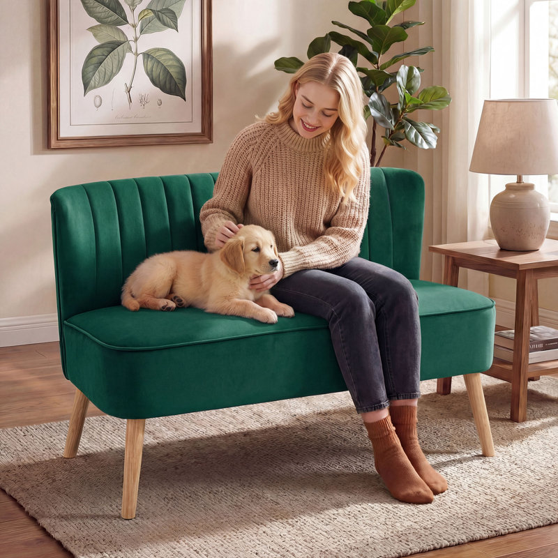 Maxen 2 Seater Loveseat, Dark Green, Polyester