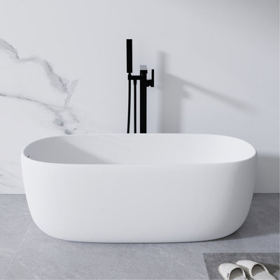 Baignoire de trempage autoportante en résine de 51 po à surface solide avec trop-plein et bonde escamotable blanche 51 po