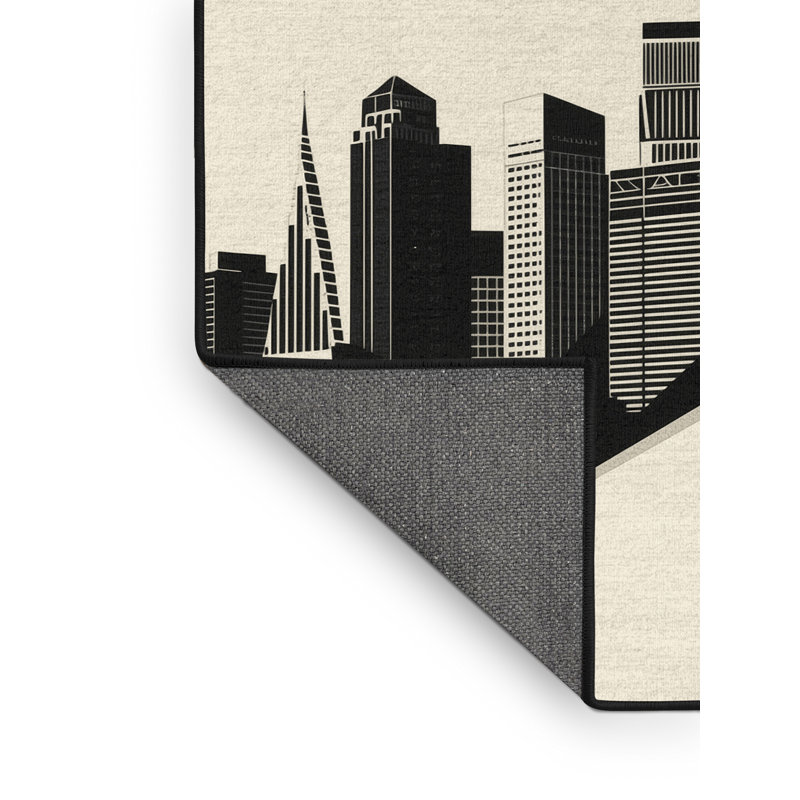 Soft Plush Queanbeyan Johannesburg Skyline Modern & Contemporary Geometric Area Rug in Beige – Black Binding, 2x4