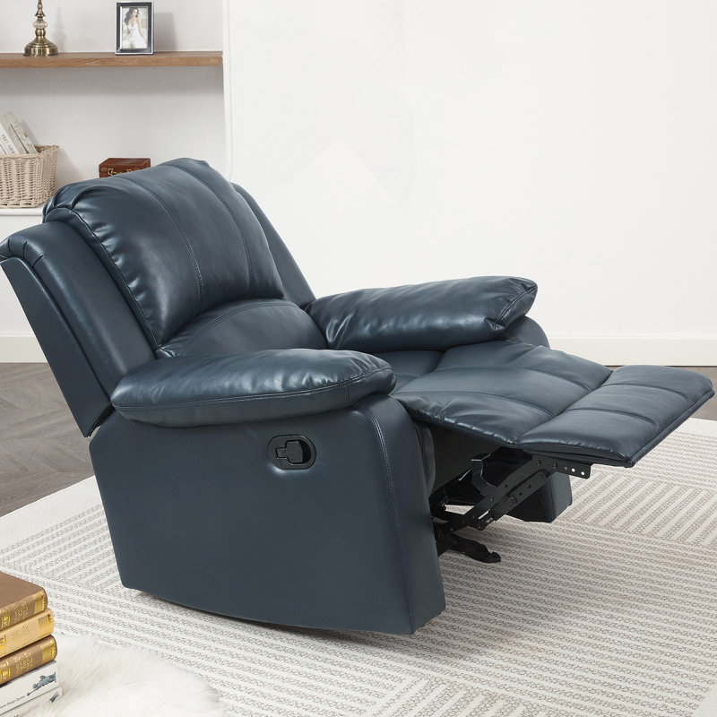 Fauteuil inclinable et oscillant bleu en cuir, Manual - Push Button, Bleu
