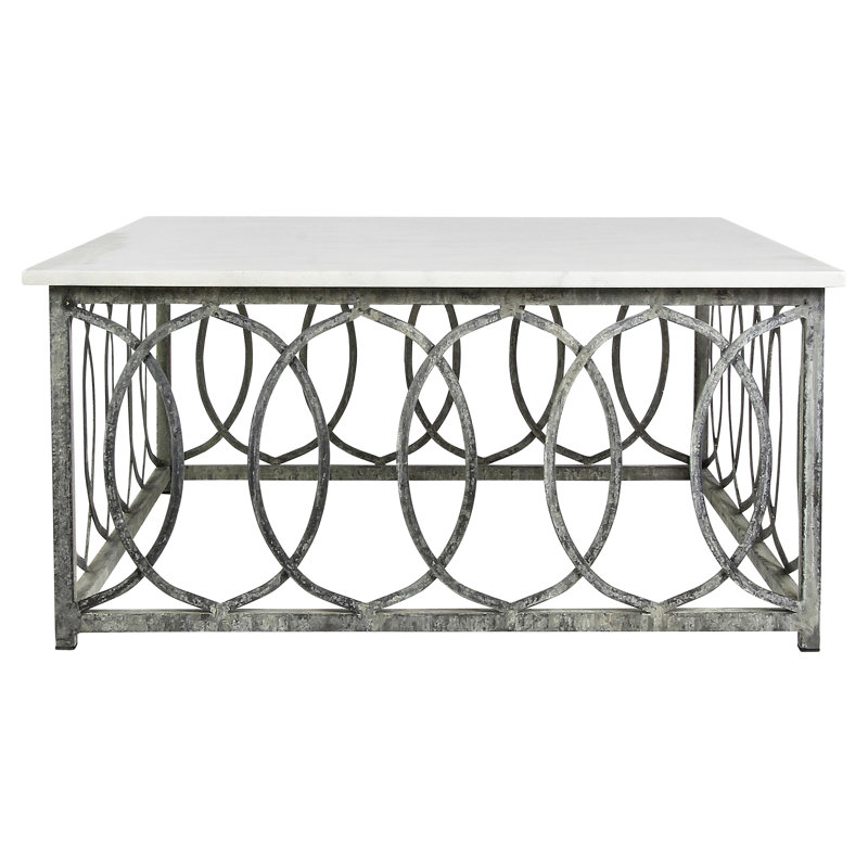 New Orleans Frame Coffee Table, Carrera Marble/ Deep Ocean, 18.5" H x 40" L x 40" W