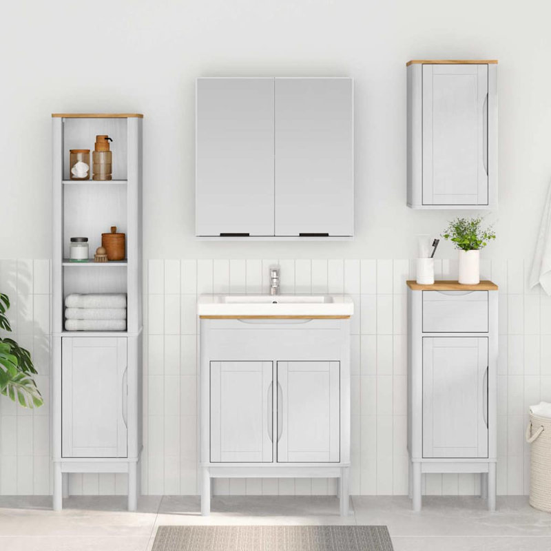 Solid Wood Bathroom Cabinet, White
