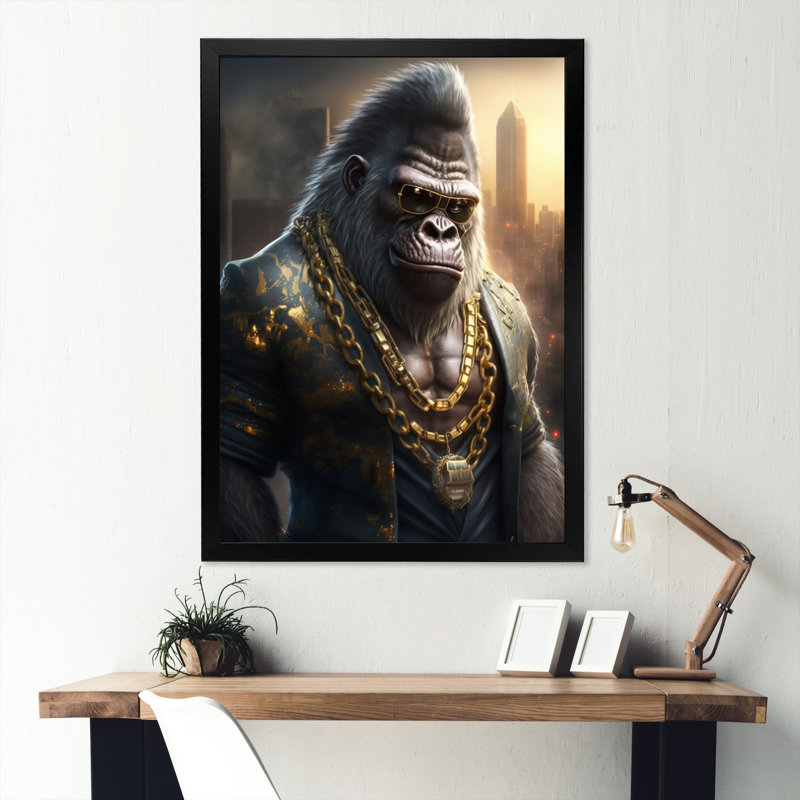 «Gangster Gorilla I», reproduction d'art sur toile simple, L 24 po x H 32 po, Noir