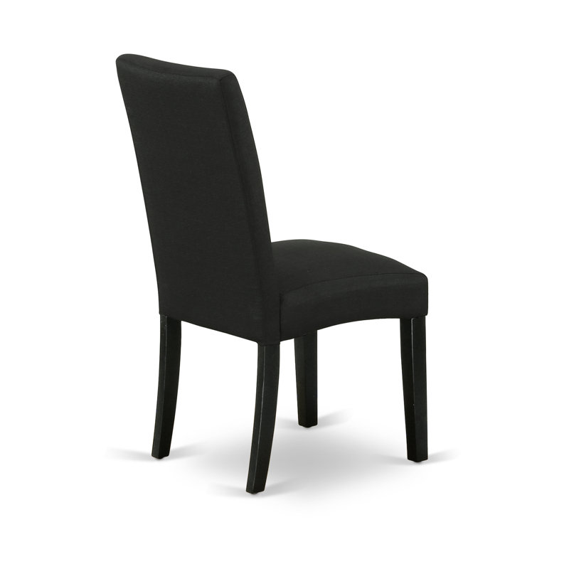 Driscol Parson Chairs - Black Color Linen Fabric Padded Dining Chairs, Set of 2, Black, Black, Black