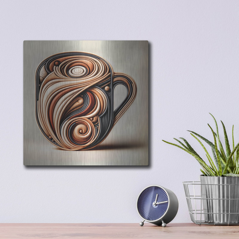  «Abstract Coffee Cup 3» par Rey Klimt, art mural en métal, 12 po x 12 po, H 12 po x l 12 po