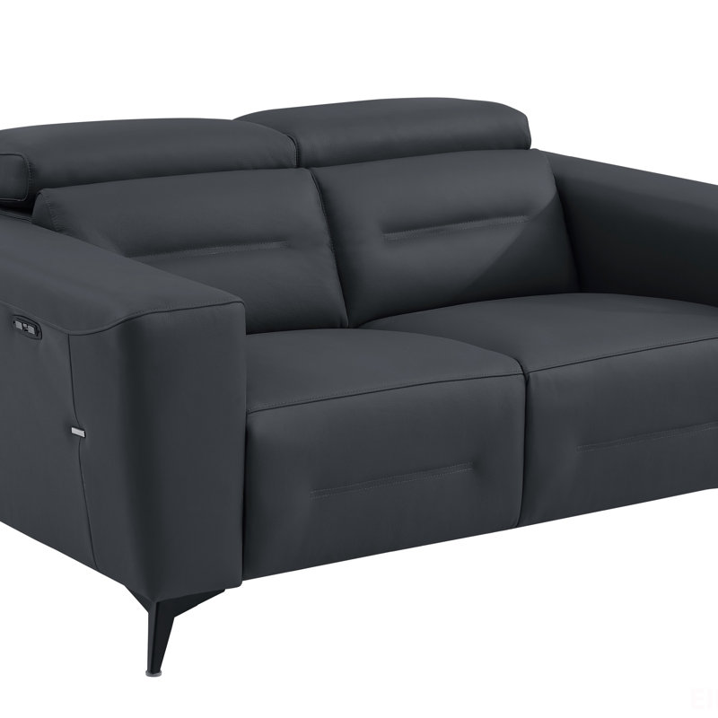 Wilkish Top Grain Italian Leather Power Reclining Loveseat, Dark Gray