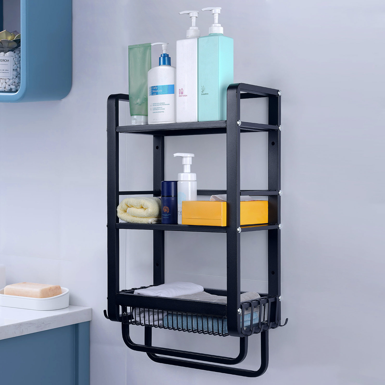 Black Aluminum Bathroom Tray Shelf Shower Caddy Bath Basket Storage Shelves  Hanging Organizer Rustproof Wall Mount etagere mural