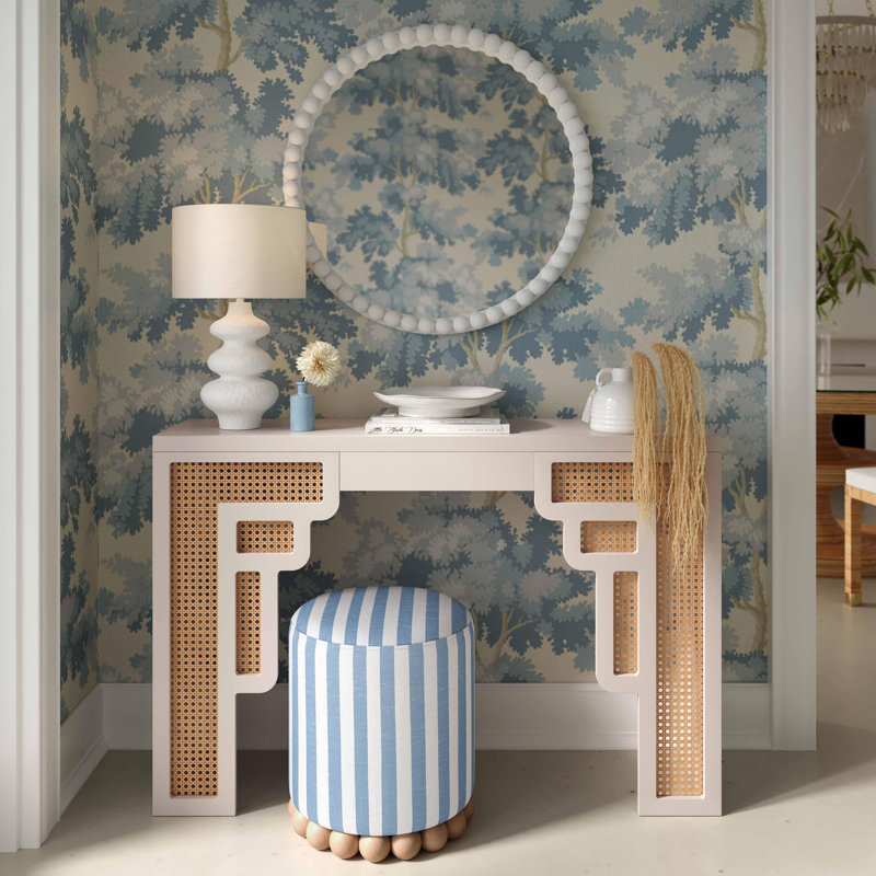 Repose-pieds standard rayé cylindrique de 15,7 po Mar Orlando, Mélange de polyester bleu pastel / mélange de li