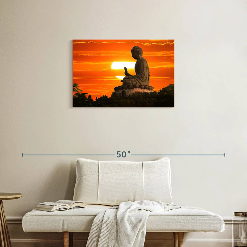 Bouddha au coucher du soleil, H 20 po x l 30 po