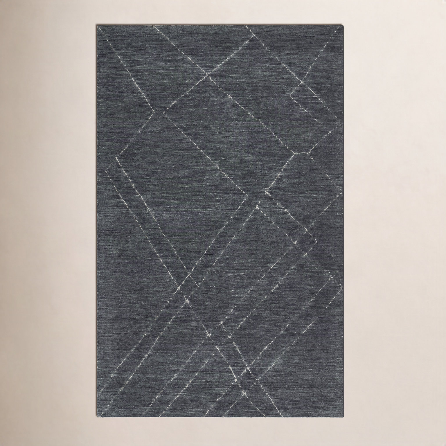 Navy White Hand-Tufted Abstract Wool Rug, Rectangle 9' x 12'