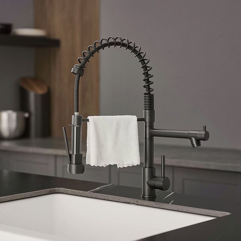 Kitchen Sink Faucet With Soap Dispenser, Kitchen Faucet With Pull Down Sprayer 2 Modes 304 Stainless Steel Single Handle Single Hole Pull Down Black Faucet