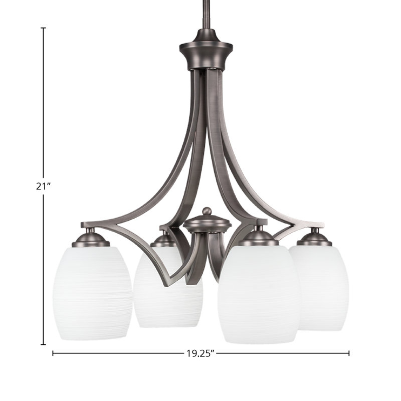 Zilo 4 Light Downlight Chandelier Shown In Graphite Finish With 5" White Linen Glass, Graphite