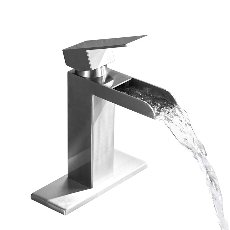 Robinet de salle de bain Waterfall Nickel brossé à poignée simple, robinet de meuble-lavabo à 1 ou 3 trous, Nickel brossé
