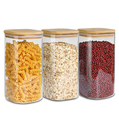 Airtight Glass Storage Canister with Wood Lid (1.6 Qt)
