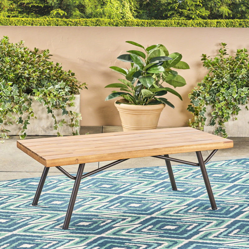 Table basse en bois avec supports en fer rustique, finition, hauteur 18,14 po x largeur 50 po 23,5 po profondeur table contemporaine, pieds en métal, l P H