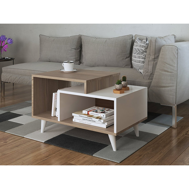 Davon Four Leg Coffee Table with Storage, White/Avola