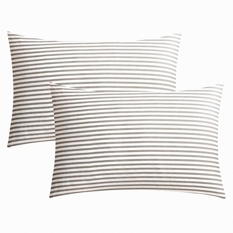 PureStripe Cotton Pillowcase Set - 2 Pack Stripes Envelope Closure - Natural Pattern Printed Cover - Standard Size - No Pillows