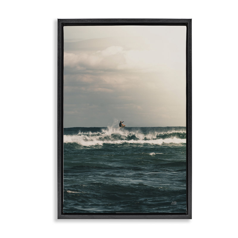  Ride The Tide Surfer Floater Canvas by Max Blakesberg Studios, Cadre flottant noir de jais, H 25 po x l 17 po
