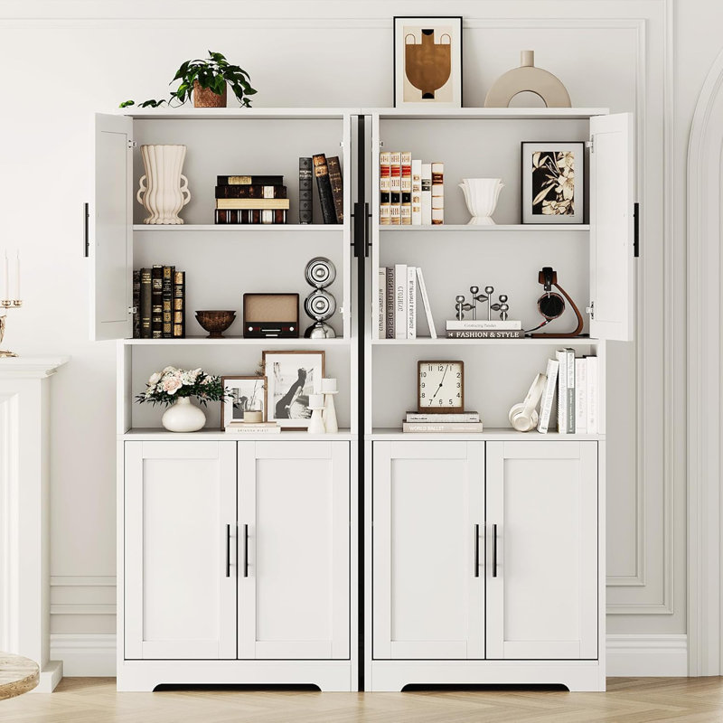 Armoire de cuisine autoportante blanche de 70 po de hauteur, armoire de rangement avec portes et tablettes réglables