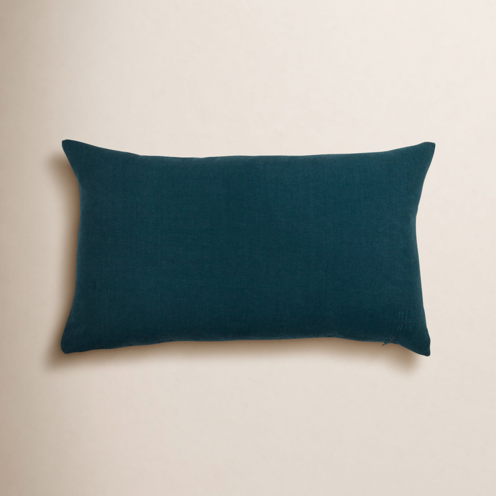 Simple Embroidered Linen Throw Pillow, Peacock, Rectangle 12" H x 22" W