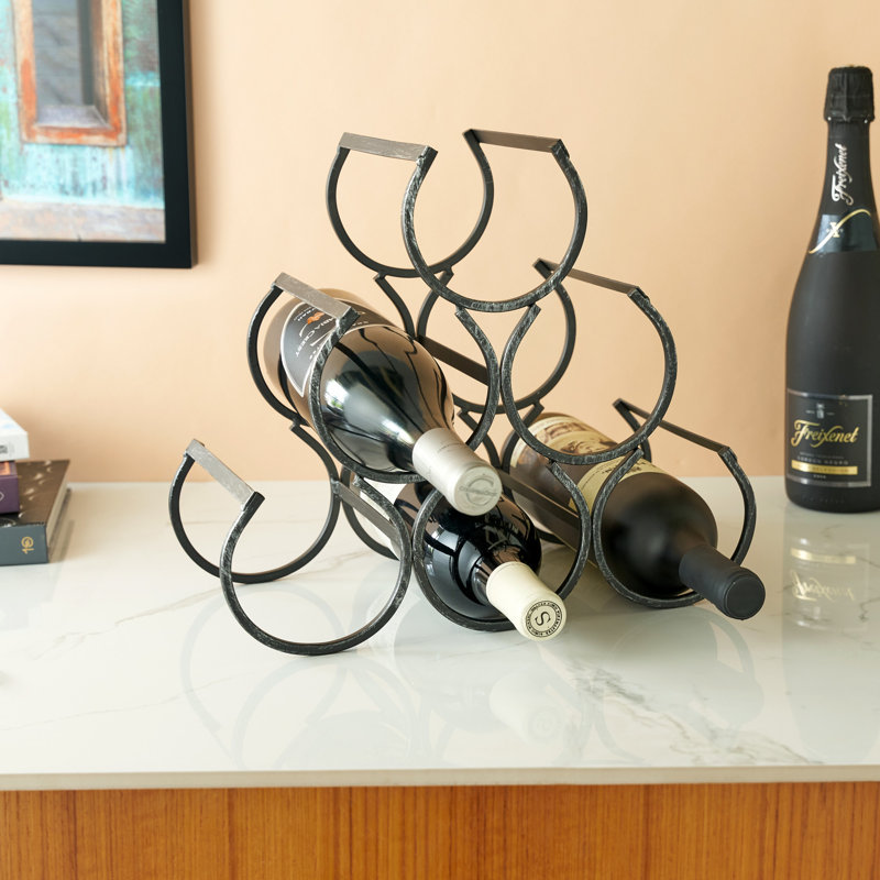 Black Cast Iron Vintage Style Wine Rack, Holds 6 Bottles