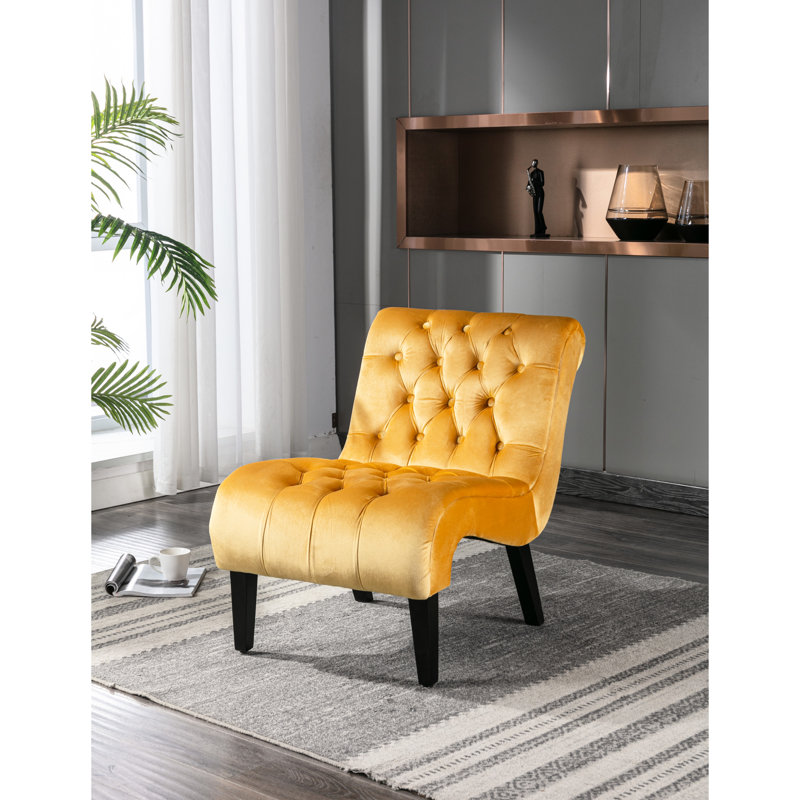 Velours moutarde, fauteuil, plusieurs scénarii, revêtement en velours choisi à la main, siège en éponge épaisse, pieds en bois d'hévéa noir, fauteuil de loisirs confortable pour meuble-lavabo et espaces de vie - mousse effilée