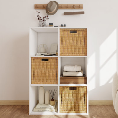 Organisateur de rangement à 6 cubes, bibliothèque modulaire avec panneaux arrière ouverts et fermés, blanc