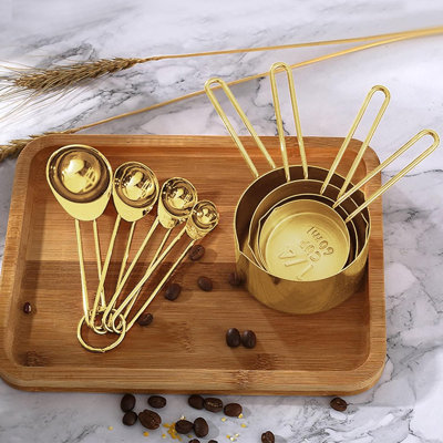 Gold Measuring Cups And Spoons Set, 8 PCS Metal Measuring Cups And Stainless Steel Measuring Spoons Set For Kitchen -  Toledo Bath & Kitchen, DL6B08P341FFV