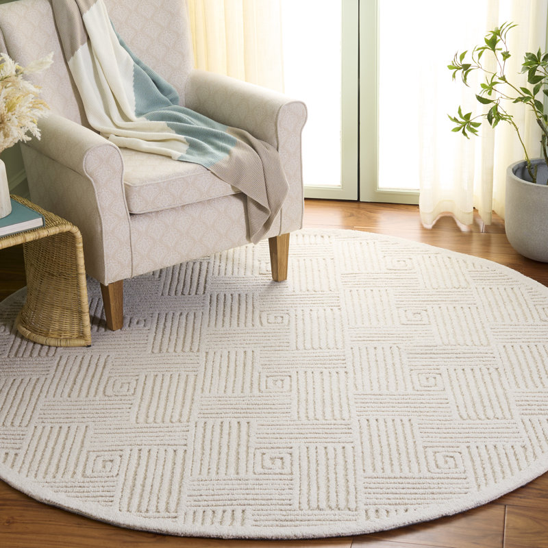 Textural 112 touffeté à la main 80% laine; Tapis à motifs géométriques 20% coton, Rond 6 pi