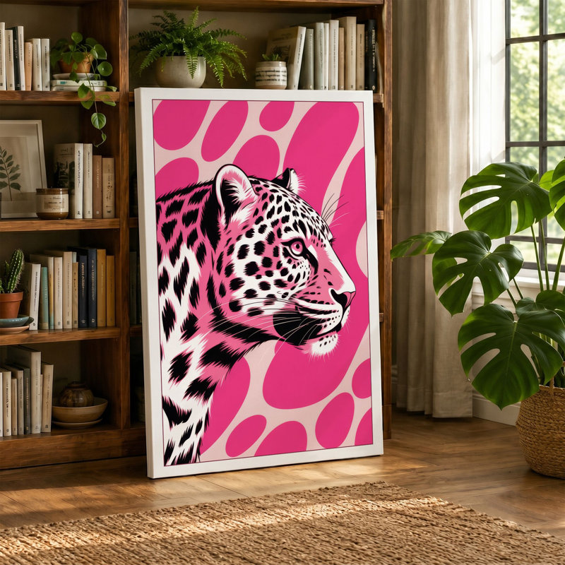 Leopard In Profile Modern - Print, 24x16 - 61.0 x 40.6 cm, Teal Border