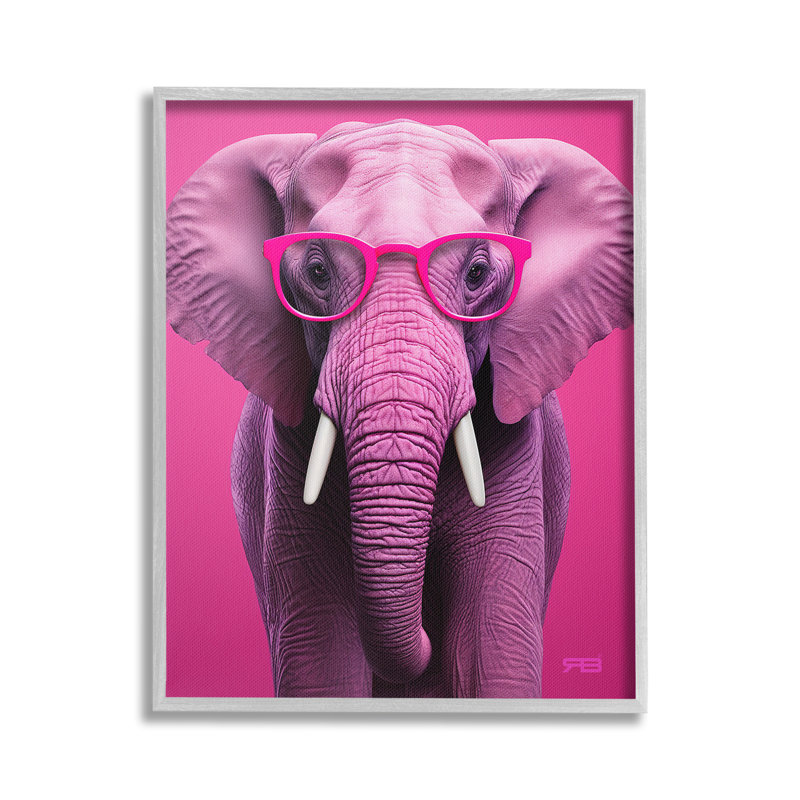 «Vivid Pink Elephant», estampe numérique encadrée par RB, Giclée encadrée blanc bord de mer, H 30 po x l 24 po