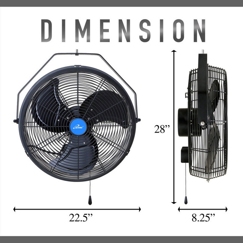iLIVING 18" Wall Mounted Fan - 6360 CFM, 3-Speed, Industrial Grade, Commercial/Residential, Weatherproof Outdoor/Indoor Fan for Garage, Patio, Workshop, Greenhouse | UL Listed, Mist Kit Compatible